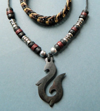 Maori Necklace Mens Boys Jewellery Gift Set Black Tribal Fish Hook Tail Design