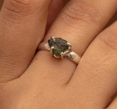 Raw moldavite gemstone ring - moldavite,