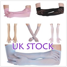 Women Sheer Ultra-thin Mesh Mittens Opera Length Stretch Full Finger Long Gloves