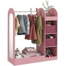 Kids Clothes Rail with Storage Shelf Organizer Mirror Boxes Bedroom Nursery Pink