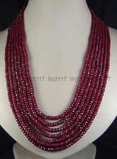 Pretty 2x4mm NATURAL RED JADE FACETED GEMSTONE BEADS NECKLACE 7 STRANDS 17-23"