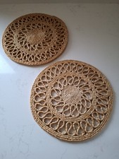 2 Woven Rattan Vintage Trivet