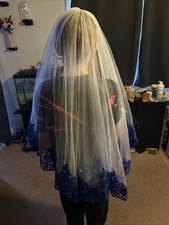 Wedding Veil Blue Trim 