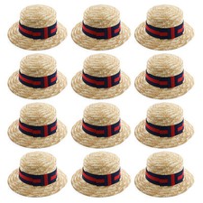 12 X DELUXE STRAW BOATER HAT SCHOOL BOY GIRL FANCY DRESS VICTORIAN HEN STAG