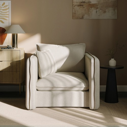 Cream linen look armchair - look,
