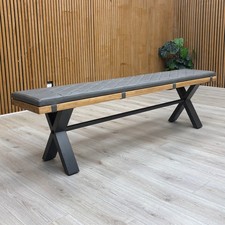 Furniture Village 'Earth Solid Oak 180cm Dining Bench + Grey Faux Leather Pad