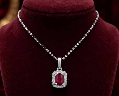 Ruby oval cluster pendant - oval,