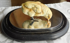 SUPERB EDWARDIAN WILLIAM COMYNS PORCELAIN BIRD CHICK FEEDING ON SILVER PLINTH