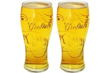 2x Vintage Grolsch One Pint 20oz Beer Embossed Glass Brand New Crown Marked RARE