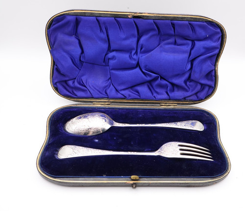 Antique boxed silver fork - antique,