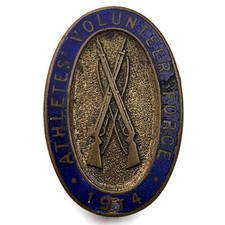 WW1 Athletes Volunteer Force 1914 Volunteer Pals Battalion Enamel Lapel Badge