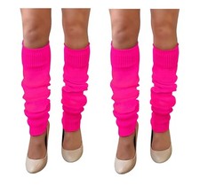 2 x Pairs Of Girls Pink Leg Warmers 1980s Disco Party Costume Doll Party Dance