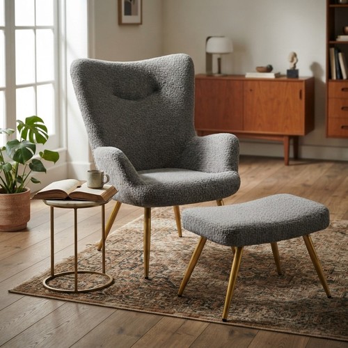 Ergonomic boucle armchair with - ergonomic,