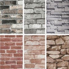 Realistic 3D Effect Vintage Brick Effect Rustic Stone Grey Red Brick Wallpaper