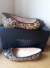 RADLEY faux Pony hair Leopard print skin Ballet Shoes Multi size UK 5 WORN ONCE