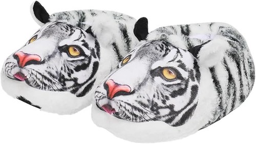 Unisex white tiger slippers - white,