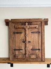 Antique Teak Shutter Mirror Indian Hand-Carved Wooden Frame Rustic Boho Decor