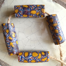 ANTIQUE 1800S AFRICAN TRADE BEADS MATCHED MILLEFIORI CHEVRON VENETIAN GLASS X4