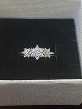 Platinum 950 Hallmarked Diamond Triple Flower Cluster Ring Size O