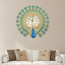Metal Wall Clock Peacock