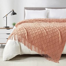 Knitted Throw Blanket Soft Decorative Sofa or Bed Textured Solid Design 127x178