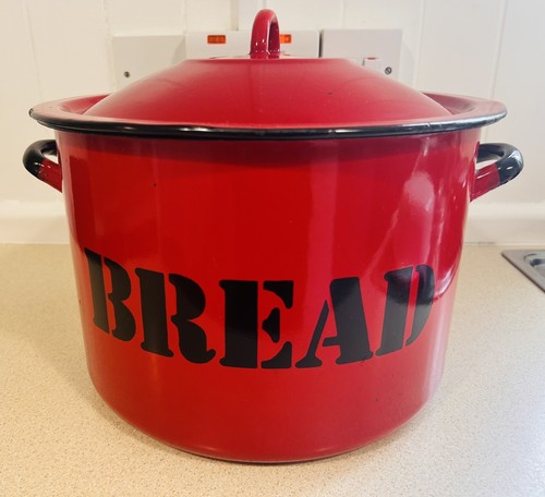 Vintage large red - enamel, bread