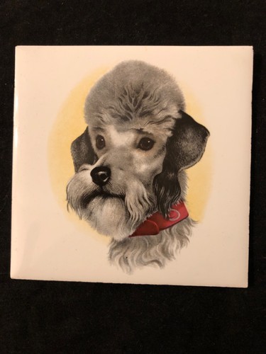 Vintage ceramic poodle tile - vintage,