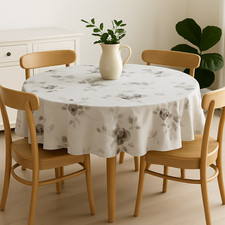 Watercolor Bloom Round Tablecloth – Grey Floral 70 Inch – Elegant Dining Room
