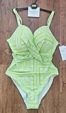 M&S Tummy Control Printed Plunge Swimsuit UK 32DD / 34E / 38E