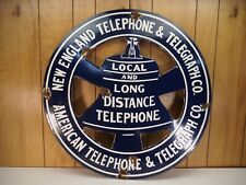 30 Inch New England Telephone Telegraph Porcelain Enamel Shot Antique Sign