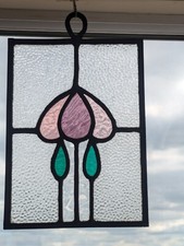 Pretty Pastel Hanging Edwardian Compact Stained Glass Window Panel