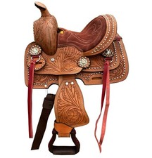 8" Western Horse Leather Saddle Kids Miniature Trail Mini Floral Tooled Tack Set
