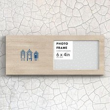 Beach Huts Illustration Coastal Blue Nautical Wooden Landscape Photo Frame