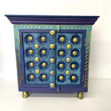 Stunning Upcycled Purple Blue & Gold Wooden Vintage Small Cupboard Boho Moroccan
