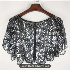 Silver Black Sequinned Shawl Bolero Shrug Evening Party Occasion One Size UK