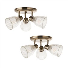 Set of 2 Antique Brass & Glass