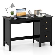 COSTWAY Computer Desk Modern Writing Desk with 3 Drawers-Black