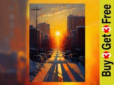 Glowing City Sunset 5"x7"