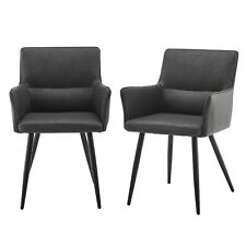2x Dining Chairs Faux Leather Kitchen Dining Room Office  Metal Legs Grey