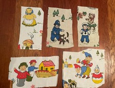 Vintage 1958 Noddy & Characters X 5 White Cotton Panels 2x23x16 Cm X 3 X 11x14cm