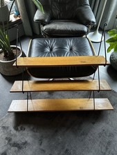 Vintage 1960s Danish / String  Style Wall Hanging 3 Teak Shelves - Black Metal.