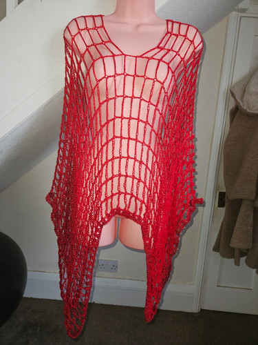 Red handmade poncho top scoop - red,
