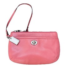 Coach Park Leather Medium Wristlet Turn Lock Purse Sienna Coral # F49472 MINT