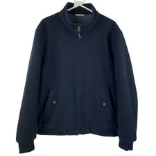 John Lewis Men's Navy Blue Fabric Wool Blend Zip Up Heavy Jacket Coat Used | XL