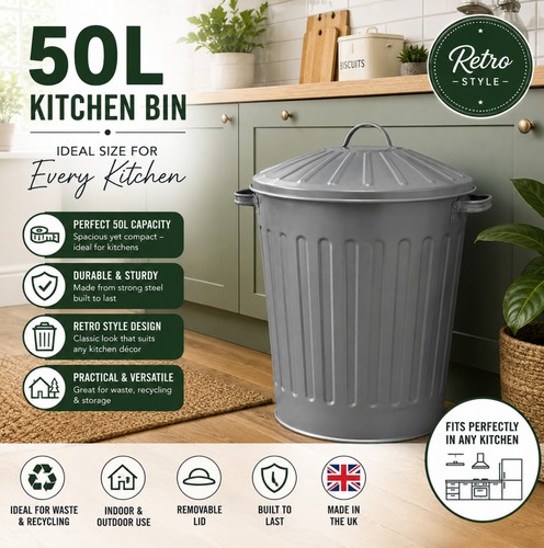 50l grey metal - grey, bin