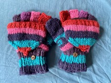 Knitted Wool Fleece Lined Adult’s Fingerless Gloves With Mitten Flap