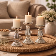 3pc Pillar Candle Holders Set