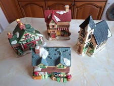 4 x Large Vintage Ceramic Winter Village Houses. Christmas Decor. Can be lit.