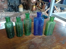 A Collection Of 5 Antique Poison Bottles, Largest 4 " Tall