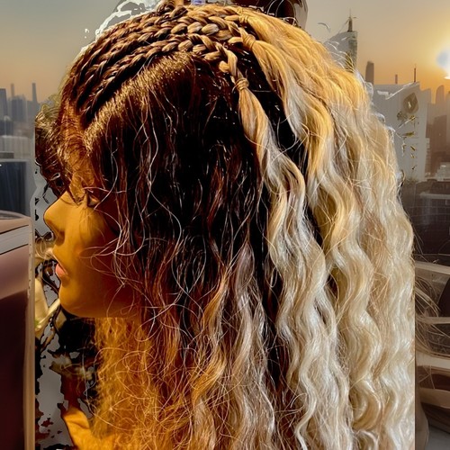 Lace braided wig long layered - long,